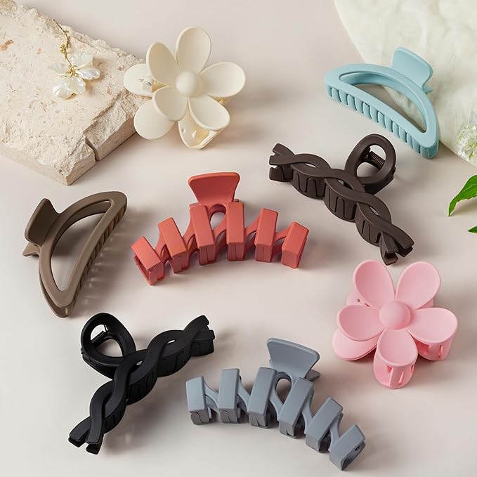8PCS Hair Clips for Women, Flower Claw Clips for Thick Hair, Non-Slip Hair Accessories with Multi-Styles, Different Color Hair Claw Clips and Variety Pack, Ideal for Girls