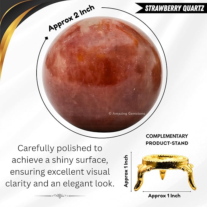 Amazing Gemstone Strawberry Quartz Crystal Ball with Stand - 2 Inches Crystal Sphere Meditation Balls for Witchcraft and Decorative Balls