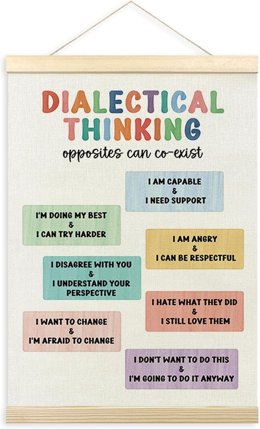 TLESKE Mental Health Dialectical Thinking Poster Hanger Frame, Growth Mindset Hanging Wall Art Decor for Classroom Therapist Therapy Counseling Office Playroom, Nursery Prints Picture, 12x16