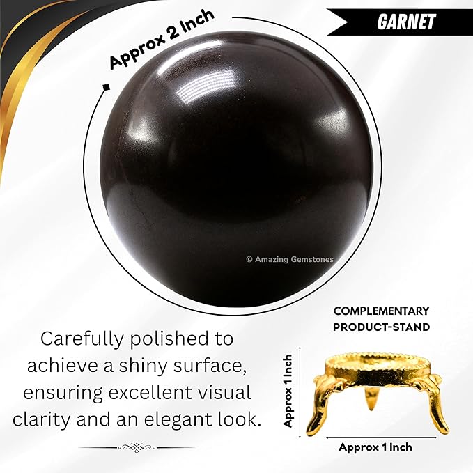 Amazing Gemstone Garnet Crystal Ball with Stand - 2 Inches Crystal Sphere Meditation Balls for Witchcraft and Decorative Balls