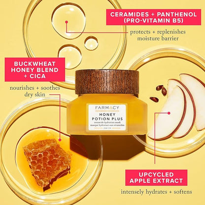 Farmacy Hydrating Face Mask - Honey Potion Plus Nourishing Skincare Facial Mask with Niacinamide, Ceramides + Pro-Vitamin B5 to Protect + Replenish Moisture Barrier (50g)