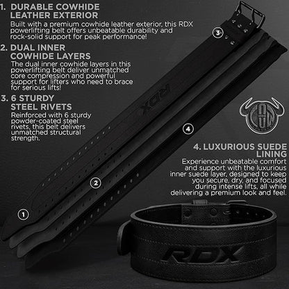 RDX IPF Compliant Powerlifting Belt 13mm and 10mm, USAPL USPA and IPL Competition Level Genuine Leather 4” Gym Belt for Heavy Weight Lifting Deadlift Squats and Strongman Strength Training, Men Women