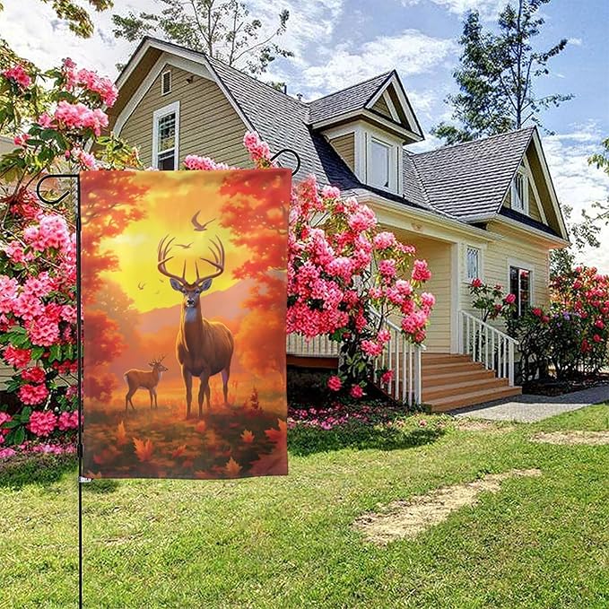 Autumn Deer Garden Flag 12x18 In Double Sided Yard Flags Lawn Sign Decor No Flagstand