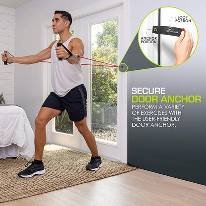 ProsourceFit Single Stackable Resistance Bands with Door Anchor and Exercise Guide, 8-12 LB, Heavy Duty Fitness Tube for Full-Body Exercises and Home Workouts