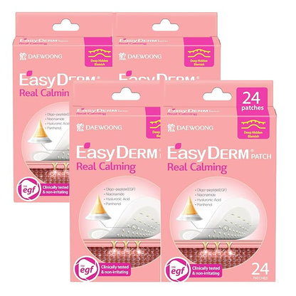 Easyderm Real Calming Patch Pimple Patches, Niacinamide, Hyaluronic Acid, EGF, K-Beauty Skincare | 6 Patches per Pack, 4 Packs (24 Total) Micro Point length : 285μm