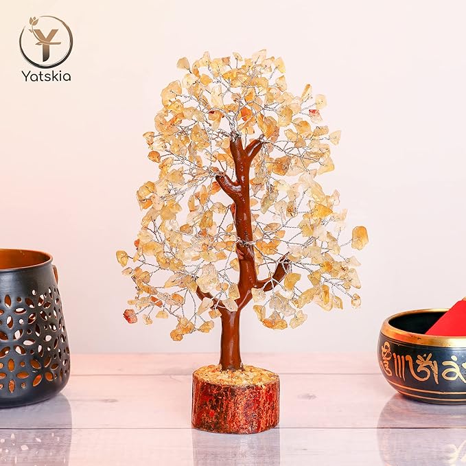 Citrine Crystal Stone - Crystals Tree, Gem Tree, Bonsai Trees, Tree for Home, Crystal Tree of Life, Meditation Accessories, Fake Bonsai, Crystal Tree for Positive Energy, Arbol De La Abundancia