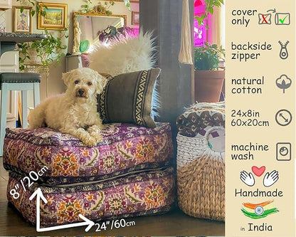 Mandala Life ART Moroccan Floor Cushion Cover Purple Square Large Meditation Pillow Case Moroccan Décor Pouf Ottoman Perfect for Living Room, Bedroom, Nursary or Children Room unstuffed