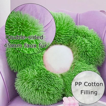 MorroMorn Flower Pillow Shaped Throw Pillows, 20" Floor Pillow Butt Cushion - Fluffy Shaggy Daisy Floral Decorative Pillows for Bed Couch Sofa Chair Cute Plush Faux Fur Room Decor (Green)