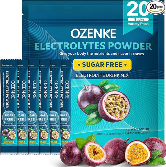 Electrolytes Powder Packets, Hydration Packets, Electrolytes Sugar Free, Portable Electrolyte Drink Mix for Rapid Hydration, No Sugar & Low Sodium | 0 Calorie | Passion Fruit Flavor | 20 Sticks