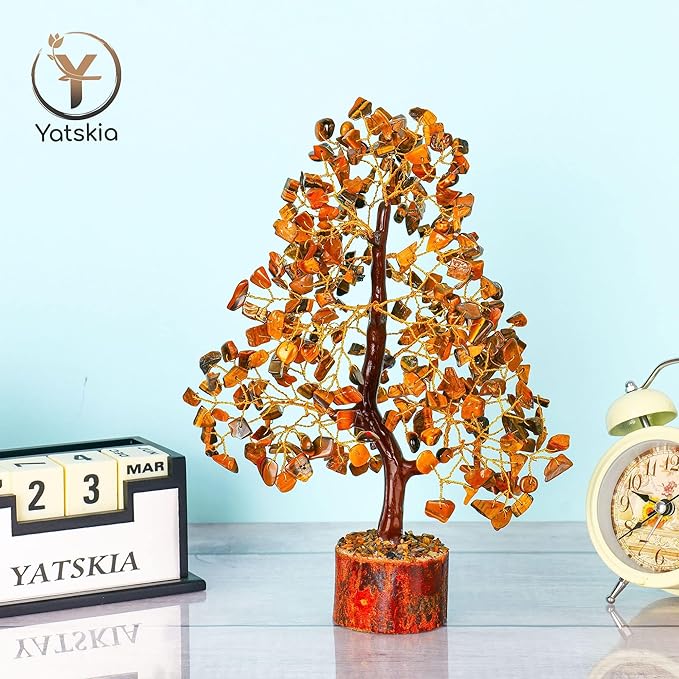 YATSKIA Tiger Eye Crystal Tree - Gemstone Tree of Life - Tiger Eye Stone - Chakra Gifts - Crystal Décor - Feng Shui Decor - Spiritual Gifts for Women