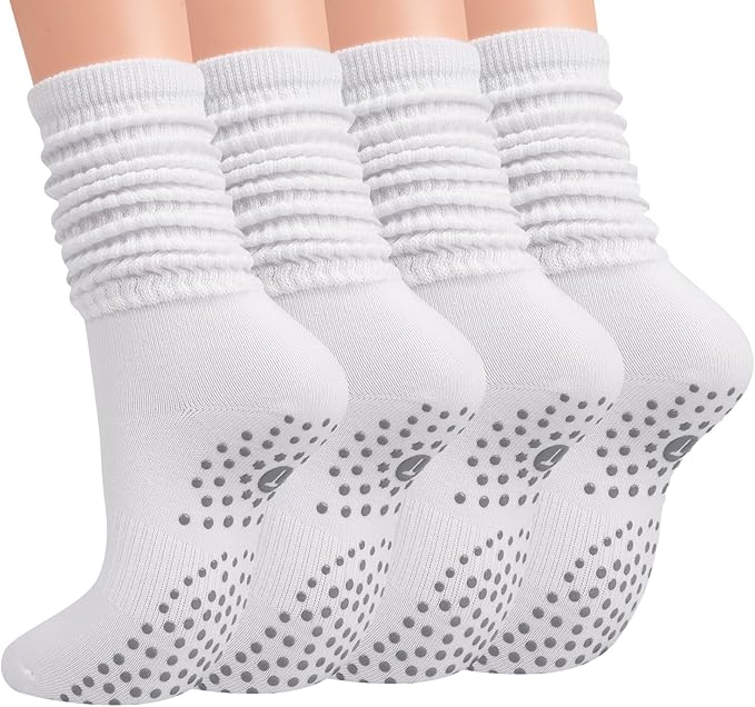 Grip Pilates Slouch Socks for Women, Non Slip Scrunch Yoga Barre, Grippy Slouchy Knee High Boot Socks for Hospital