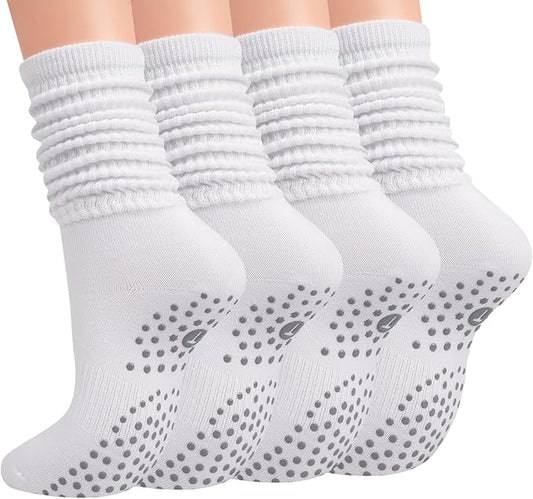 Grip Pilates Slouch Socks for Women, Non Slip Scrunch Yoga Barre, Grippy Slouchy Knee High Boot Socks for Hospital