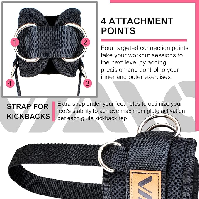 VAIIO Ankle Straps for Cable Machines,Adjustable Comfort fit Neoprene, Reinforce Double D-Ring - Premium Ankle Cuffs to Improve Abdominal Muscles, Lift The Butts, Tone The Legs for Men & Women