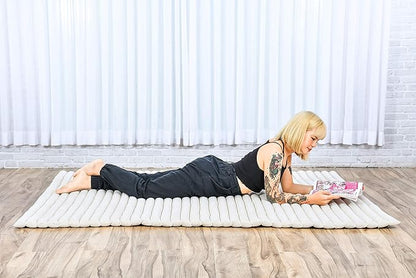 Leewadee - Foldable Floor Mattress - Japanese Roll Up Futon -Trifold Tatami Mat- Guest Floor Bed - Camping Mattress - Thai Massage Mat, Kapok Filled, 75 x 57 inches, Ecru