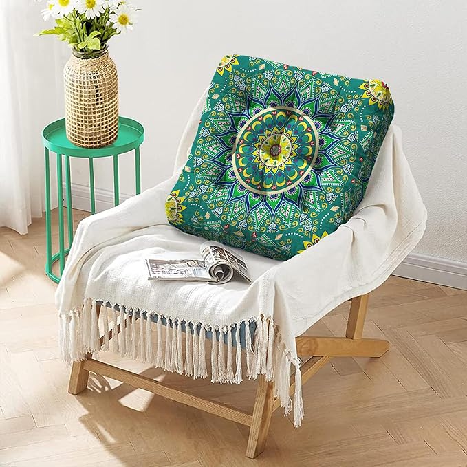 Mandala Meditation Cushion, Boho Meditation Mat, Meditation Pillows for Sitting on Floor, Cushions for Sitting in Home and Outdoor, Square Floor Pillows Cushion Seating for Yoga 22'' X 22''