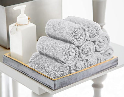 Utopia Towels 24 Pack Cotton Washcloths Set, 100% Ring Spun Cotton, Premium Quality Flannel Face Cloths, Highly Absorbent and Soft Feel Fingertip Towels, Silver