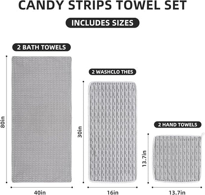 40x80 Inches Oversized Bath Sheets Extra Large Bath Towels Set of 6 for Adults Super Soft Quick Dry Lightweight Lint Free Absorbent Stripe Microfiber Shower Towels (Grey,6 Piece)