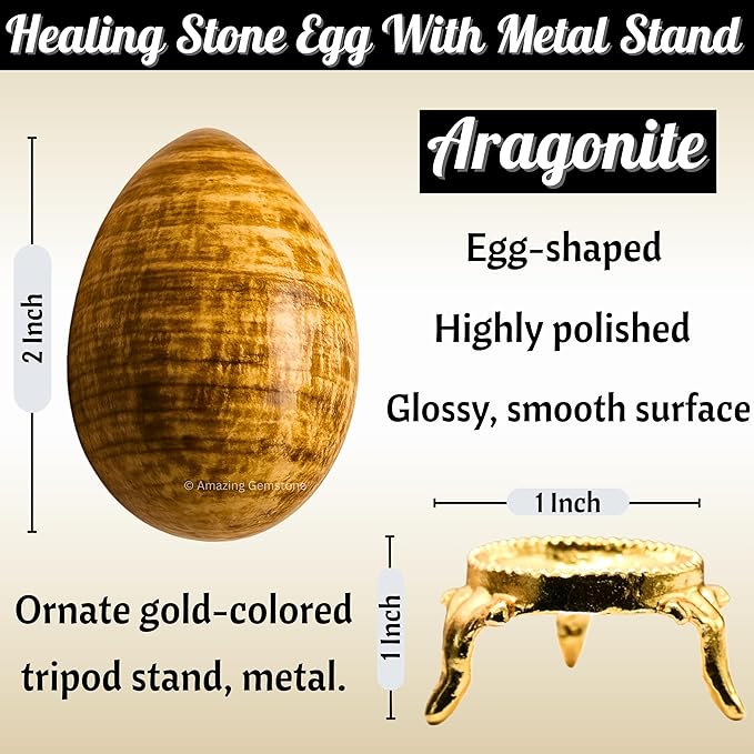 Amazing Gemstone Aragonite Crystal Yoni Egg, 2 Inches - Premium Crystals and Healing Stones Yoni Egg for Pelvic Floor Health, Natural Healing Crystal Eggs for Meditation and Stress Relief