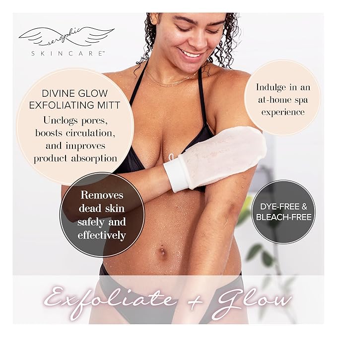 Seraphic Skincare (Original) Divine Glow Exfoliating Mitt (1pcs) – 100% Vegan Viscose Traditional Body Scrub Glove Kessa Korean Washcloth – Body Exfoliator for Self-Tan Removal & Keratosis Pilaris