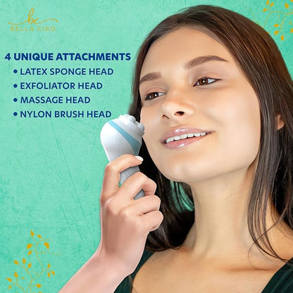 Bella Ciao 5-Piece Sonic Facial Cleansing Brush Set, Blue | Battery Operated Face Scrubber Exfoliator, Makeup Remover Skin Care Tools w/ 4 Attachments| Face Cleansing Brush, Skin Exfoliator for Body
