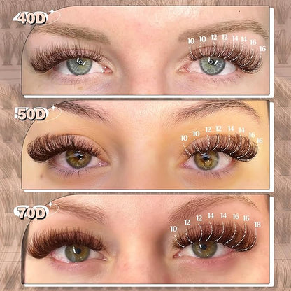 Yawamica Brown Lash Clusters Fluffier Eyelash Extension 10-16mm Individual Lashes D Curly Eyelash Clusters 40D+50D+70D Volume 300pcs Cluster Lashes Pestañas Pelo a Pelo DIY Lash Extension at Home