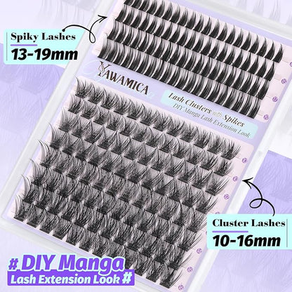Lash Clusters Manga Eyelash Clusters Wispy Cluster Lashes with Spikes D Curl Cluster Eyelash Extensions 10-16mm Individual Lashes with 13-19mm Spikes Lashes DIY Anime Lash Extension Look by Yawamica