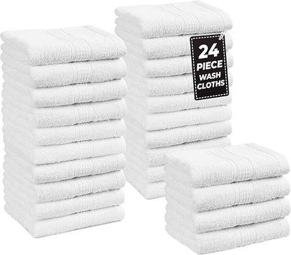 LANE LINEN 100% Cotton Washcloths 24 Pack - Spa & Salon Quality Face Towels - Ring Spun, Soft & Absorbent Wash Cloth Rags for Body, Beauty, Home, Gym - Fingertip Towels - 13"x13", White Washcloths