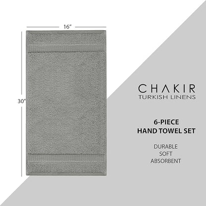 Chakir Turkish Linens | Hotel & Spa Quality 100% Cotton Premium Turkish Towels | Soft & Absorbent (6-Piece Hand Towels, Gray)
