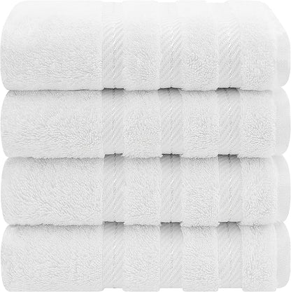American Soft Linen Luxury Hand Towels for Bathroom, 100% Cotton Turkish 4 Piece Hand Towel Set, 600 GSM Hand Face Towels for Kitchen, White Hand Towels