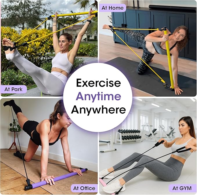Pilates Bar Kit for Home Workouts | Portable Home Pilates Kit Set for Women & Men | Workout Bar for Legs, Hip, Waist and Arm | Includes Pilates Socks, 30-Day Challenge & Meal Plan