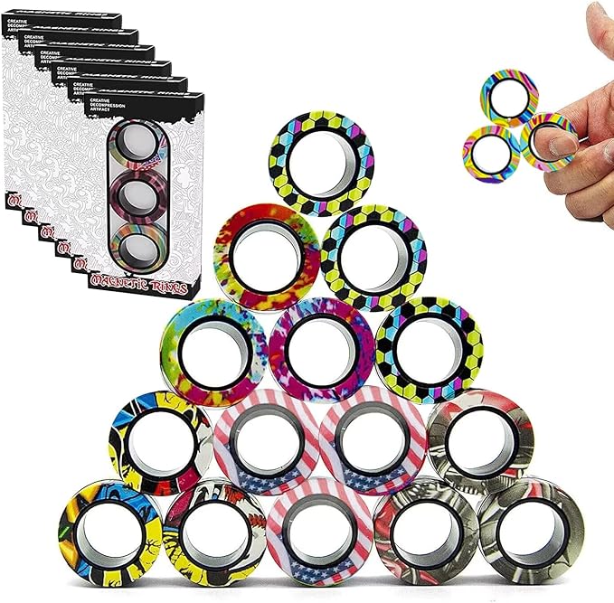 18Pcs Magnetic Rings Fidget Toys Spinner Set Easter Basket Stuffers,Finger Magnet Rings Endless Hours of Fun ADHD Stress Relief Fidget Spinner for Relieve Anxiety Birthday for Adults Teens Kids