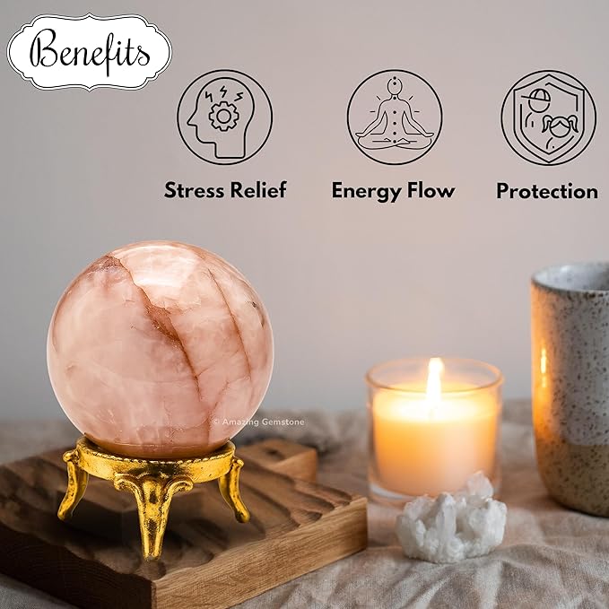 Amazing Gemstone Red Hematoid Quartz Crystal Ball with Stand - 2 Inches Crystal Sphere Meditation Balls for Witchcraft and Decorative Balls
