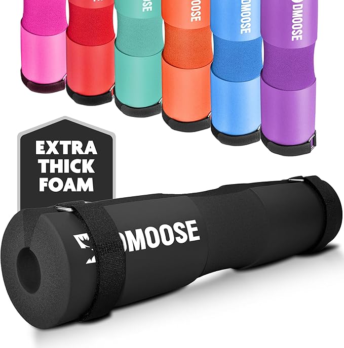 DMoose Fitness Barbell Pad for Hip Thrust, Squat & Lunges - Non-Slip Thick Foam Cushion for Neck and Back Support with Two Straps - Hip Thrust Pad for Leg Day - Fits All Olympic Bars and Smith Machine