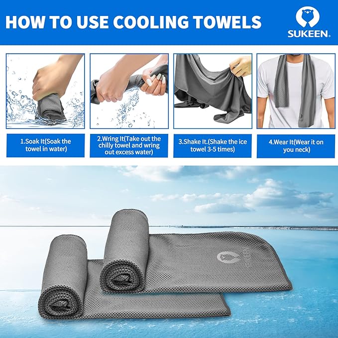 Sukeen 4 Pack Cooling Towel (40"x12"), Ice Towel, Soft Breathable Chilly Microfiber Towel for Yoga, Sport, Running, Gym, Workout, Camping, Fitness, Workout & More Activities (Dark Grey)