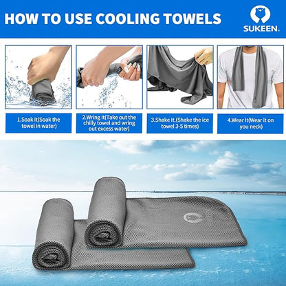 Sukeen 4 Pack Cooling Towel (40"x12"), Ice Towel, Soft Breathable Chilly Microfiber Towel for Yoga, Sport, Running, Gym, Workout, Camping, Fitness, Workout & More Activities (Dark Grey)