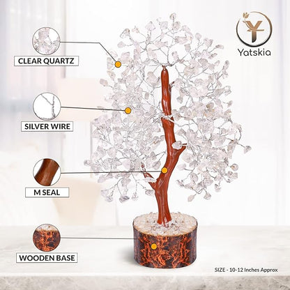 YATSKIA Clear Quartz Crystal Tree - Sculpture, Handmade 100% Natural Gemstones, Customizable, Home Decor, Feng Shui, Housewarming Gift