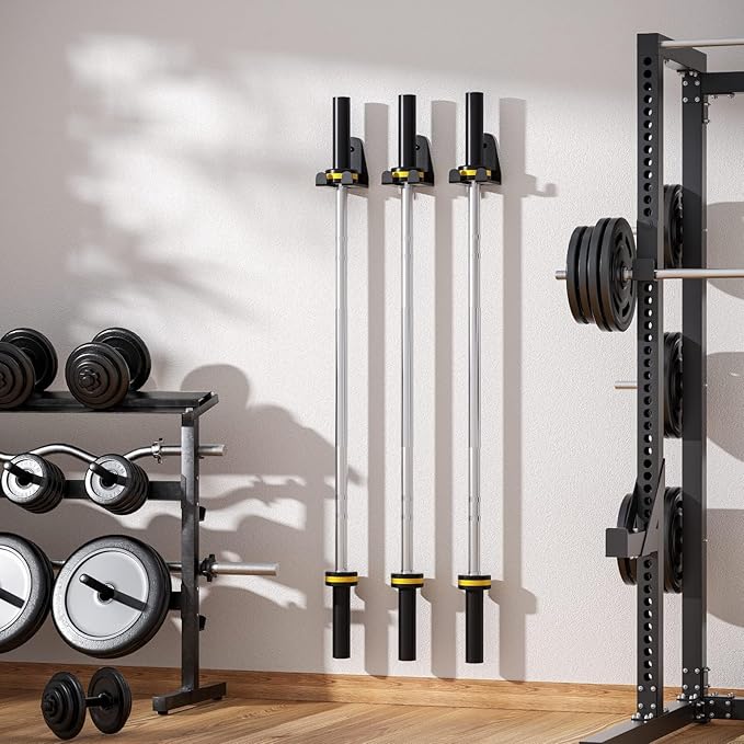 Barbell Holder Wall Mount,Garage Gym Bar Wall Rack,Vertical Olympic Hanger wall Mount Rack,Space Saving Commercial or Home Gym Accessory Holds Under 33mm Bar Size Barbell Hanger