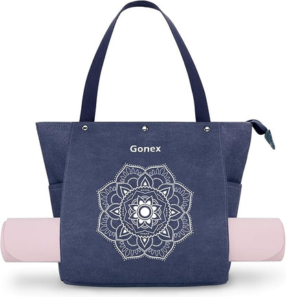 Gonex Yoga Mat Bag, Yoga Gym Bag Tote Bag with Multi Pockets For Women Men, Canvas Yoga Mat Carrier Take in Out Mat Easily For Pilates Travel Workout Office