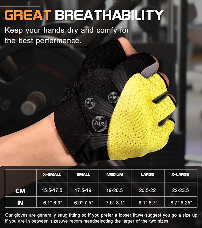 Sunnex Gym Gloves - Fingerless, Breathable Workout Gloves for Weightlifting, Cycling & More