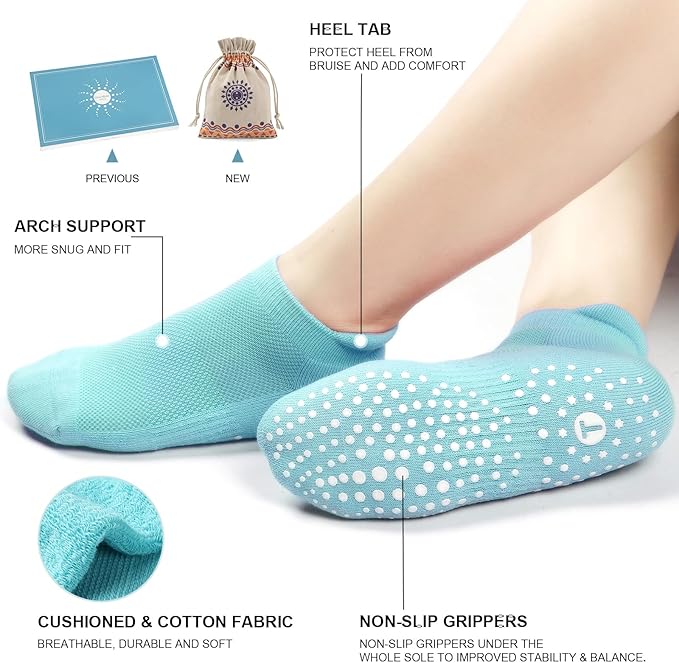 Pilates Socks for Women, Cushioned Ankle Grippy Non Slip Socks for Yoga, Hospital, Barre, Sports Home Slipper 2/4 Pairs