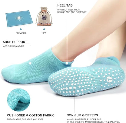 Pilates Socks for Women, Cushioned Ankle Grippy Non Slip Socks for Yoga, Hospital, Barre, Sports Home Slipper 2/4 Pairs