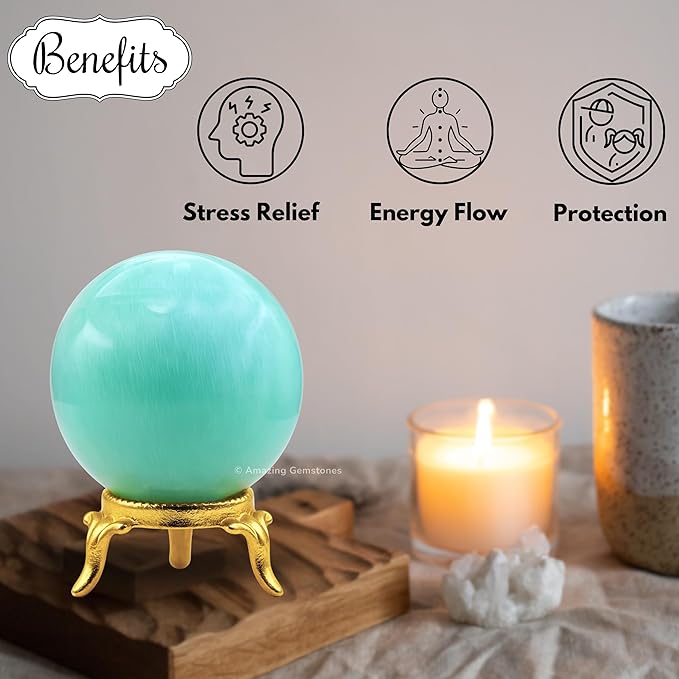 Amazing Gemstone Amazonite Crystal Ball with Stand - 2" Inches Crystal Sphere Meditation Balls for Witchcraft and Decorative Balls