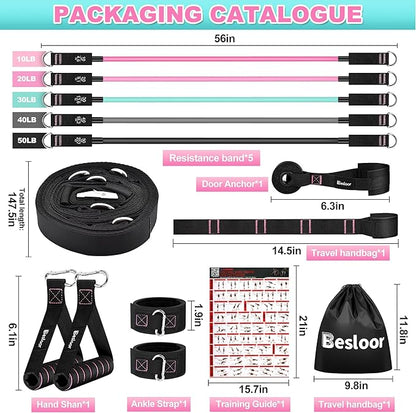 Resistance Band Set. Exercise Bands with Handles, Door Anchor and Ankle Strap. Home Gym, Supports Full-Body Workouts - with Training Guide and Fitness Video