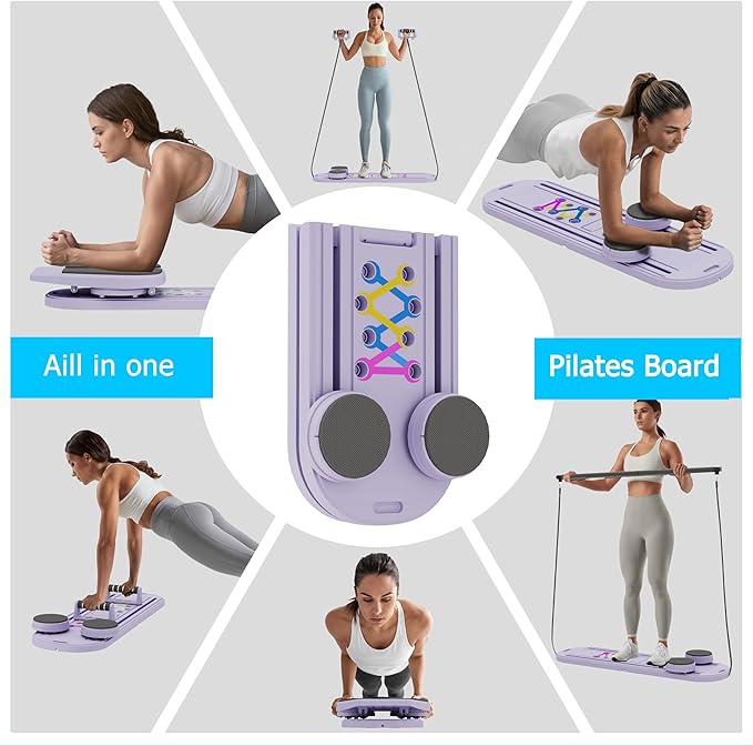Pilates Board, Multifunctional Pilates Reformer Machine with Ab Trainer, Portable Pilates Reformer for Core & Full Body Workout, Foldable Home Gym Pilates Equipment for Women & Beginners