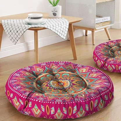 Mandala Meditation Cushion, Boho Meditation Mat, Meditation Pillows for Sitting on Floor, Cushions for Sitting in Home and Outdoor, Round Floor Pillows Cushion Seating for Yoga 22'' X 22''