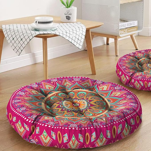 Mandala Meditation Cushion, Boho Meditation Mat, Meditation Pillows for Sitting on Floor, Cushions for Sitting in Home and Outdoor, Round Floor Pillows Cushion Seating for Yoga 22'' X 22''
