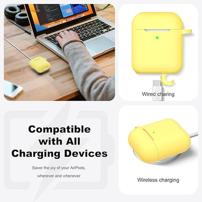 R-fun Compatible with AirPods Case Cover, Soft Silicone Protective Cover with Keychain for Women Men Compatible with Apple AirPods 2nd 1st Generation Charging Case, Front LED Visible,Yellow