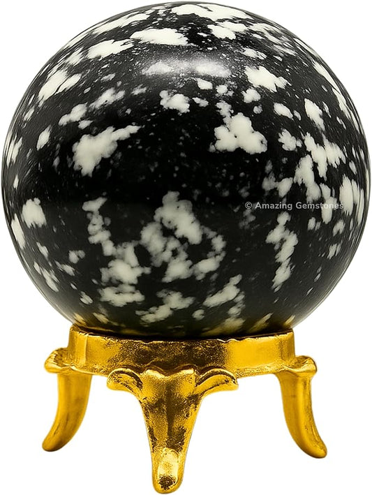 Amazing Gemstone Black and White Tourmaline Crystal Ball with Stand - 2" Inches Crystal Sphere Meditation Balls for Witchcraft and Decorative Balls