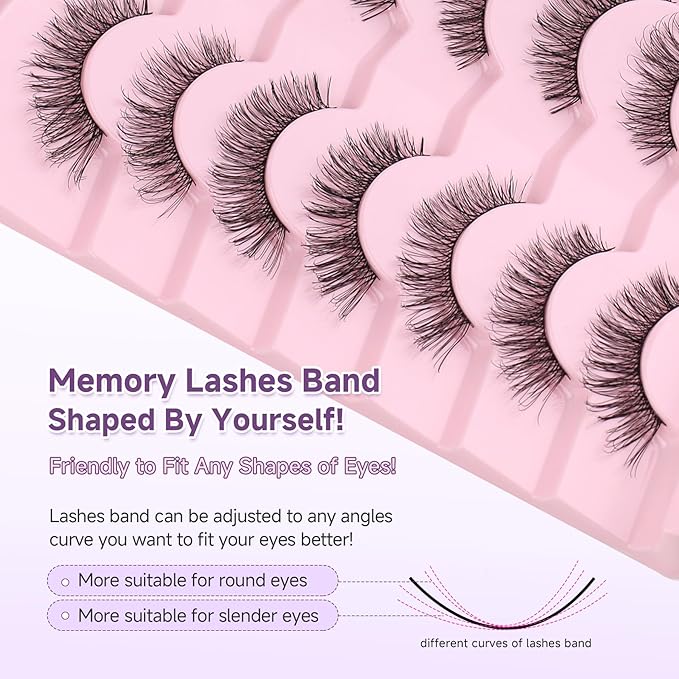 Wispy Lashes Natural Cat Eye Lashes 14mm False Eyelashes Thin Memory Band Volume False Lashes Soft Strip Lashes Pack C Curl Natural Eyelashes Fake Eyelashes 7 Pair EVENTILL