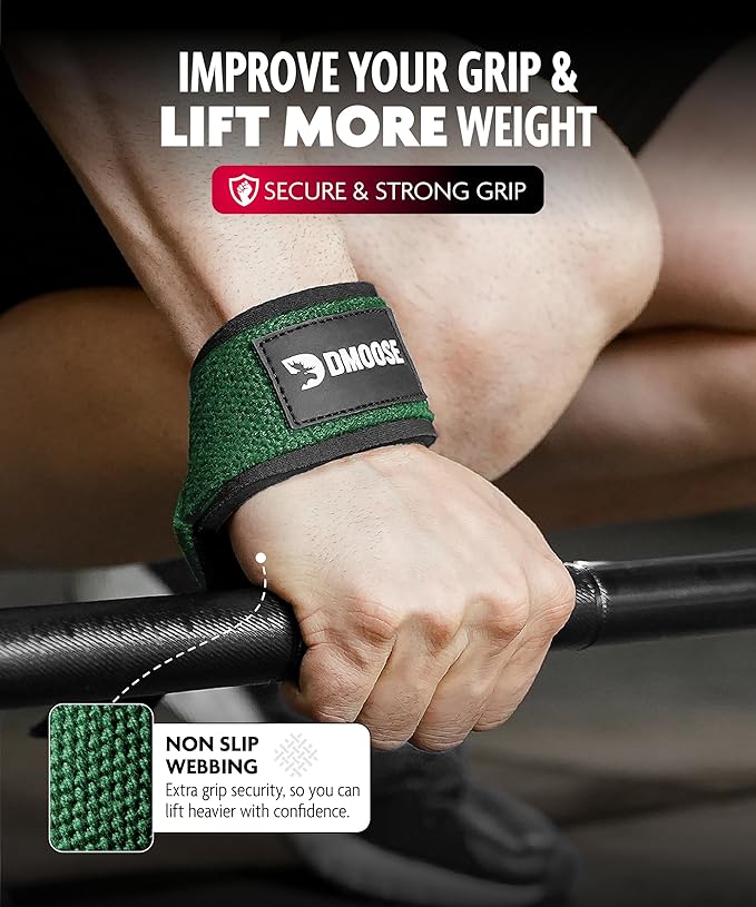 DMoose Fitness Lifting Straps 24" (Pair) - 5mm Padded Durable Wrist Straps for Weightlifting & Powerlifting - Cotton Lifting Strap with Silicone Grip for Men & Women - Deadlift Strap for Gym Workout